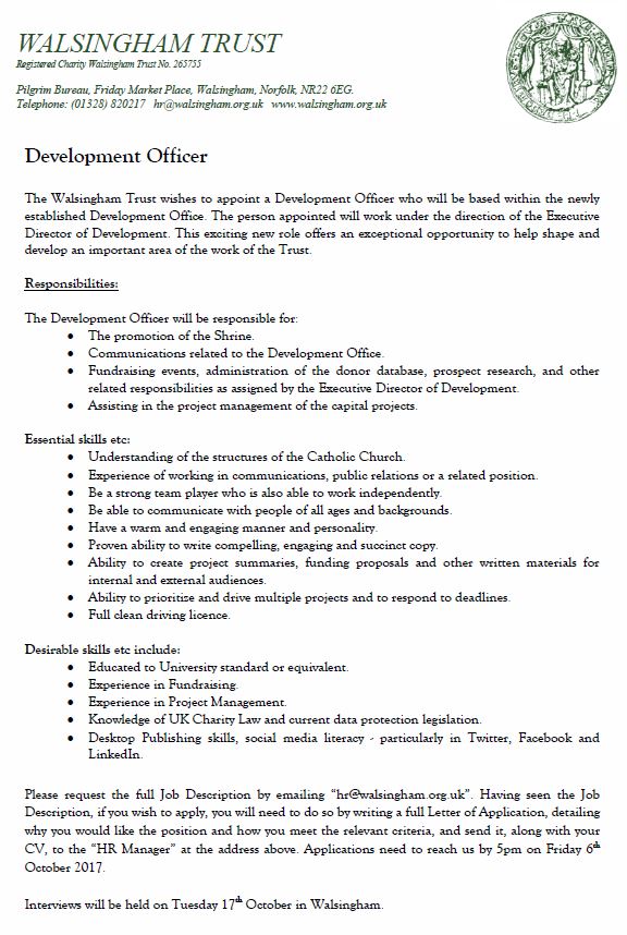Our Lady of Lourdes and St Charles Borromeo Job vacancy at Walsingham