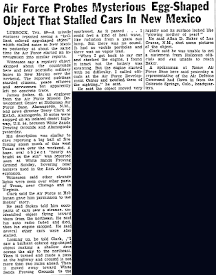 Air Force Probes Mysterious Egg-Shaped Object - Ocala Star-Banner 11-5-1957