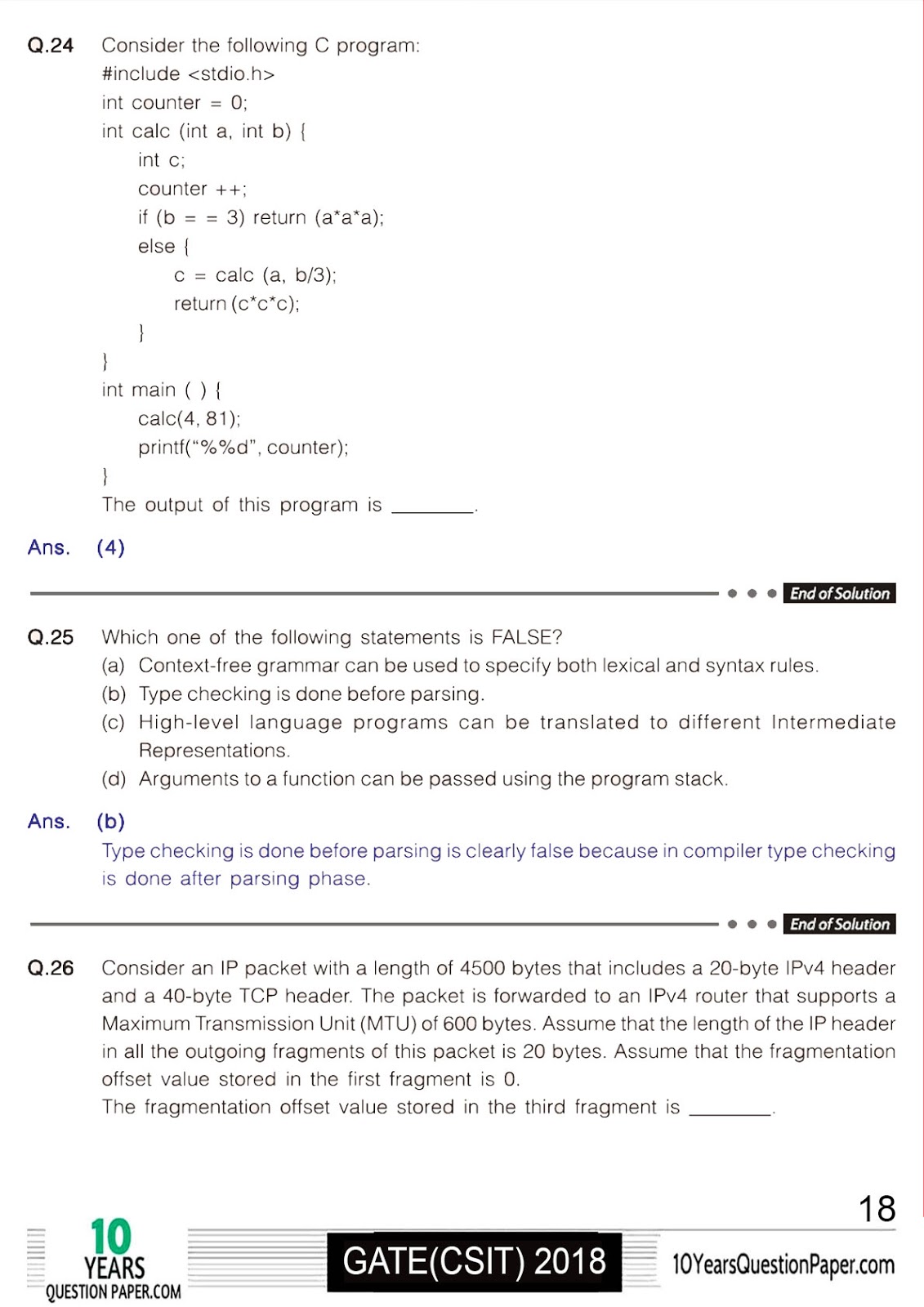 GATE 2018 CS Solution of Question Paper 2018 solved gate cse question paper-18