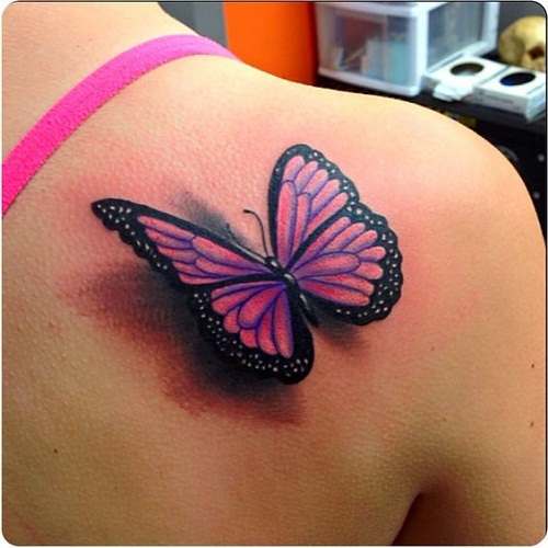 Cor-de-rosa Borboleta com Sombra Tatuagem