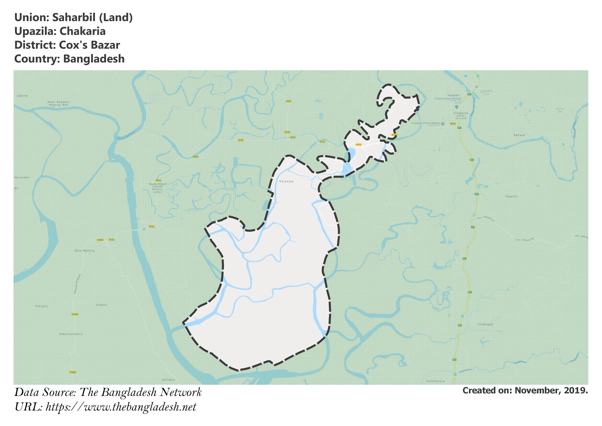 Map of Saharbil of Cox's Bazar, Bangladesh.