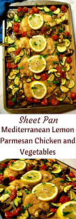 Sheet Pan Mediterranean Lemon Parmesan Chicken and Vegetables - A whole meal cooked on one baking sheet!  Quick and easy to assemble, and extremely flavorful. Sheet pans are the new "One Pot" cooking method and it's ingenious! Slice of Southern