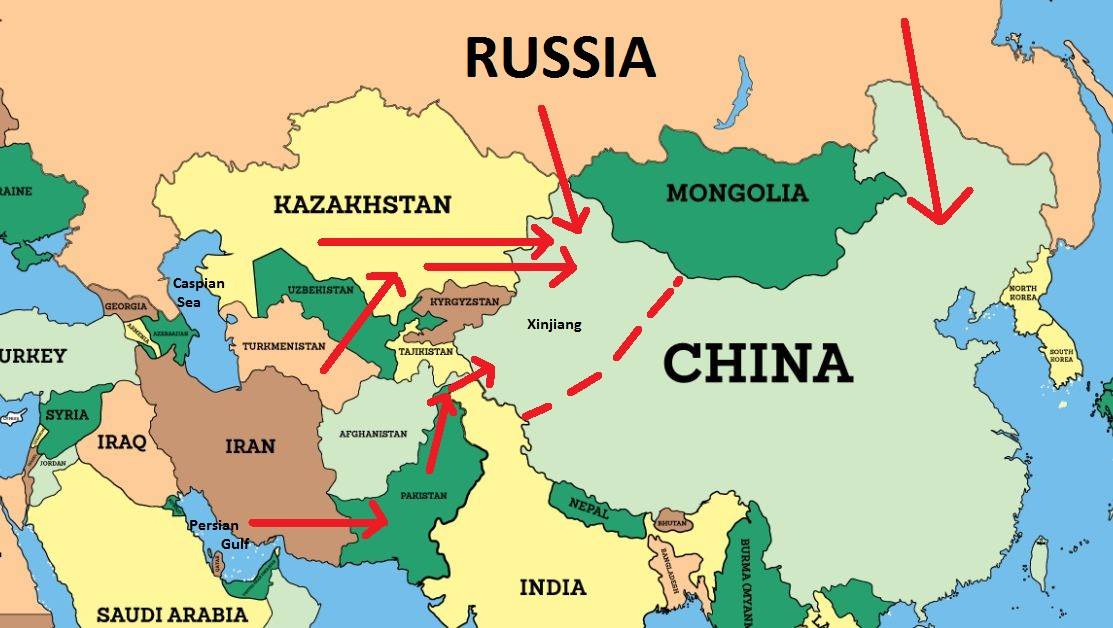Asia between. Китай и Центральная Азия. Китай и средняя Азия. Карта Россия Китай Казахстан. Китай и Казахстан на карте.