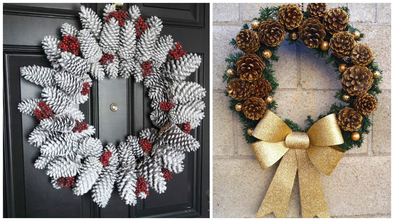 Como hacer centros de navidad con piñas