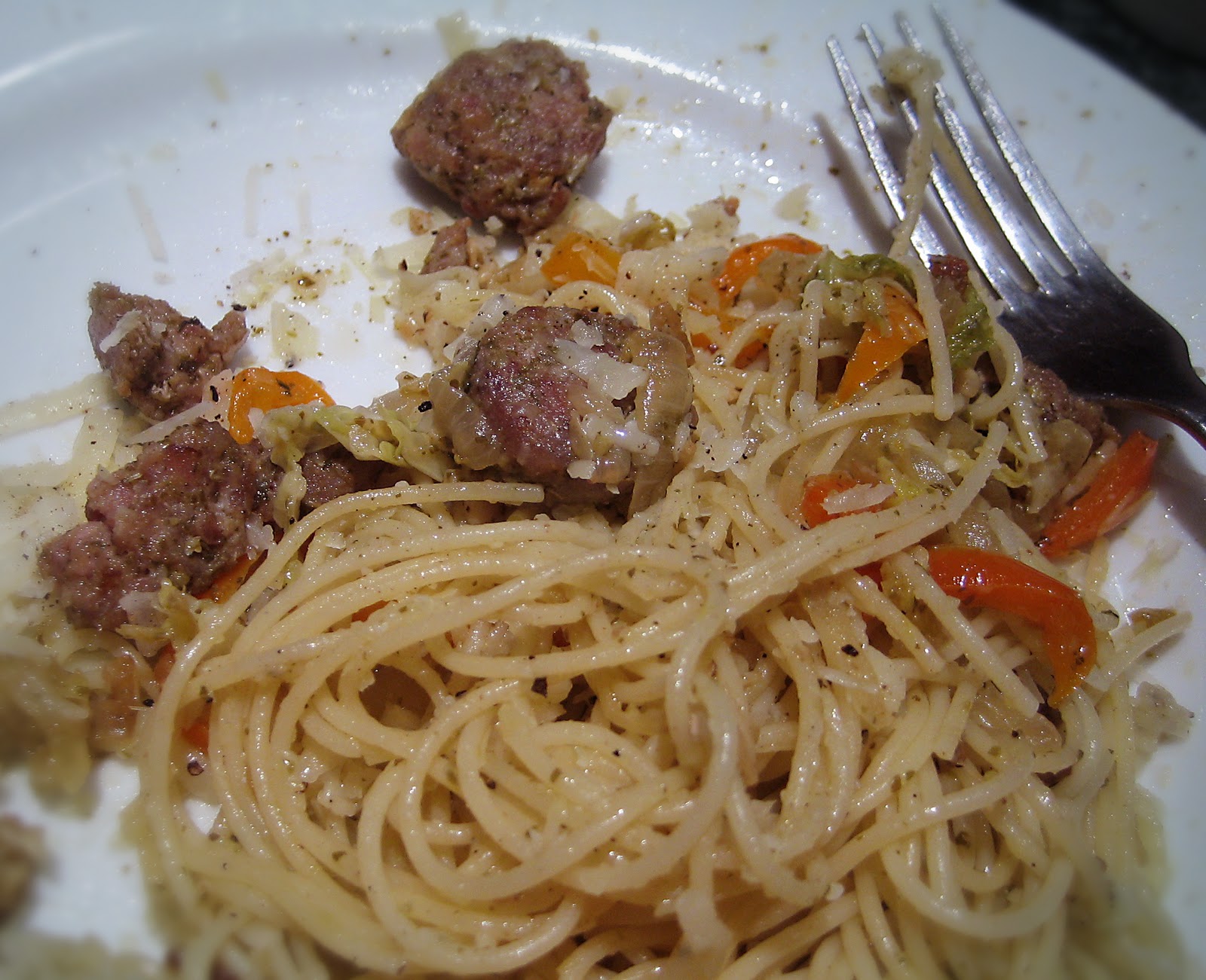Delicious! Cabbage and sausage spaghetti