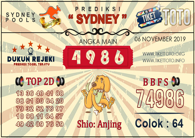Prediksi Togel SYDNEY TIKETTOTO 06 NOVEMBER 2019