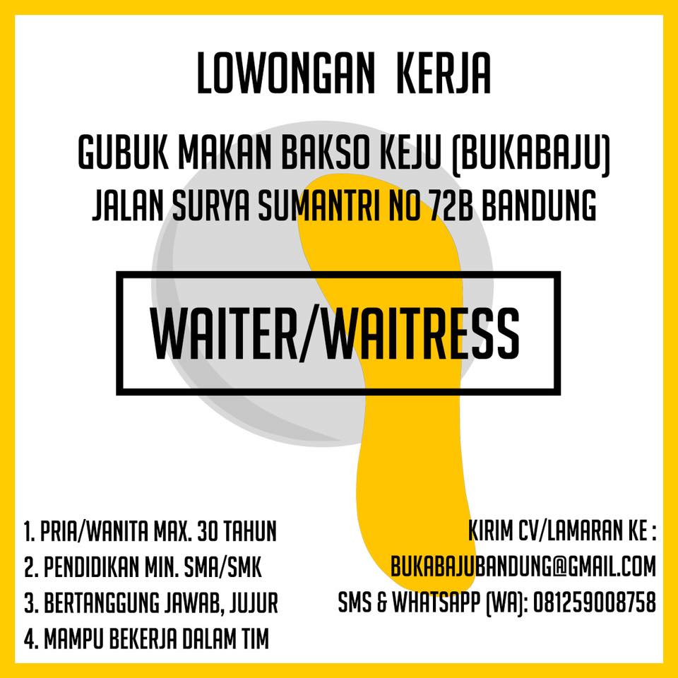 Lowongan Kerja Waiter / Waitress Bandung - Lowongan Kerja Terbaru