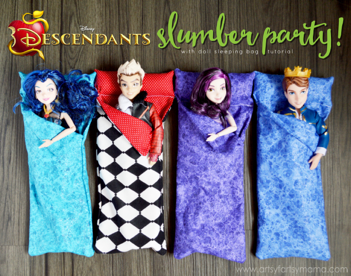 Disney Descendants Slumber Party with Doll Sleeping Bag Tutorial at artsyfartsymama.com