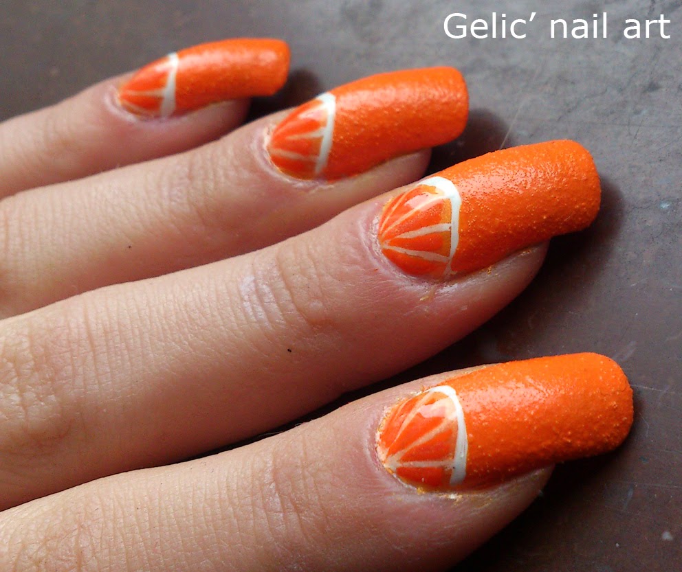 Gelic' nail art 31DC2013 Day 21; Inspired by orange; orange fruit nail art