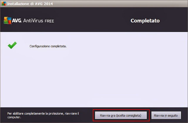Configurazione AVG AntiVirus Free completata