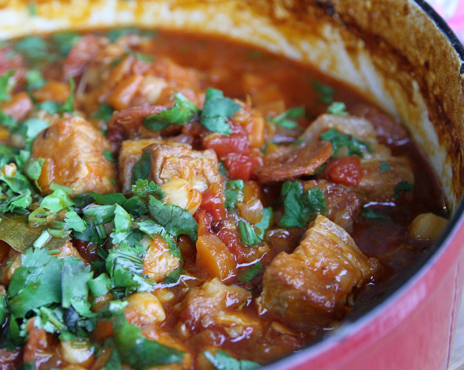 pepsakoy Pork Belly with Chorizo & Chickpea Casserole