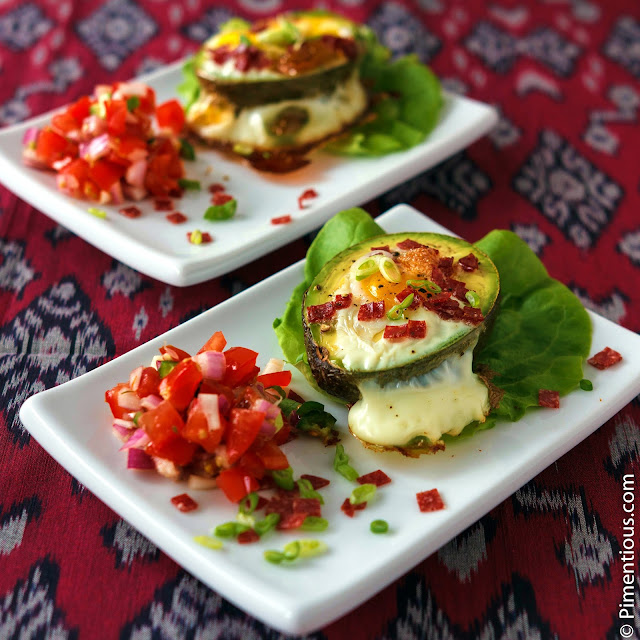 baked egg in avocado with salsa
