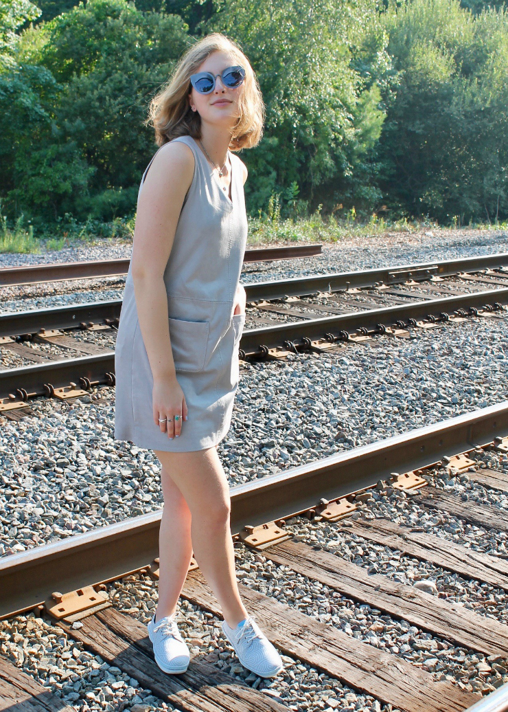 Standfor Quit Phubbing vegan shoes & gray suede dress #talkyourwalk