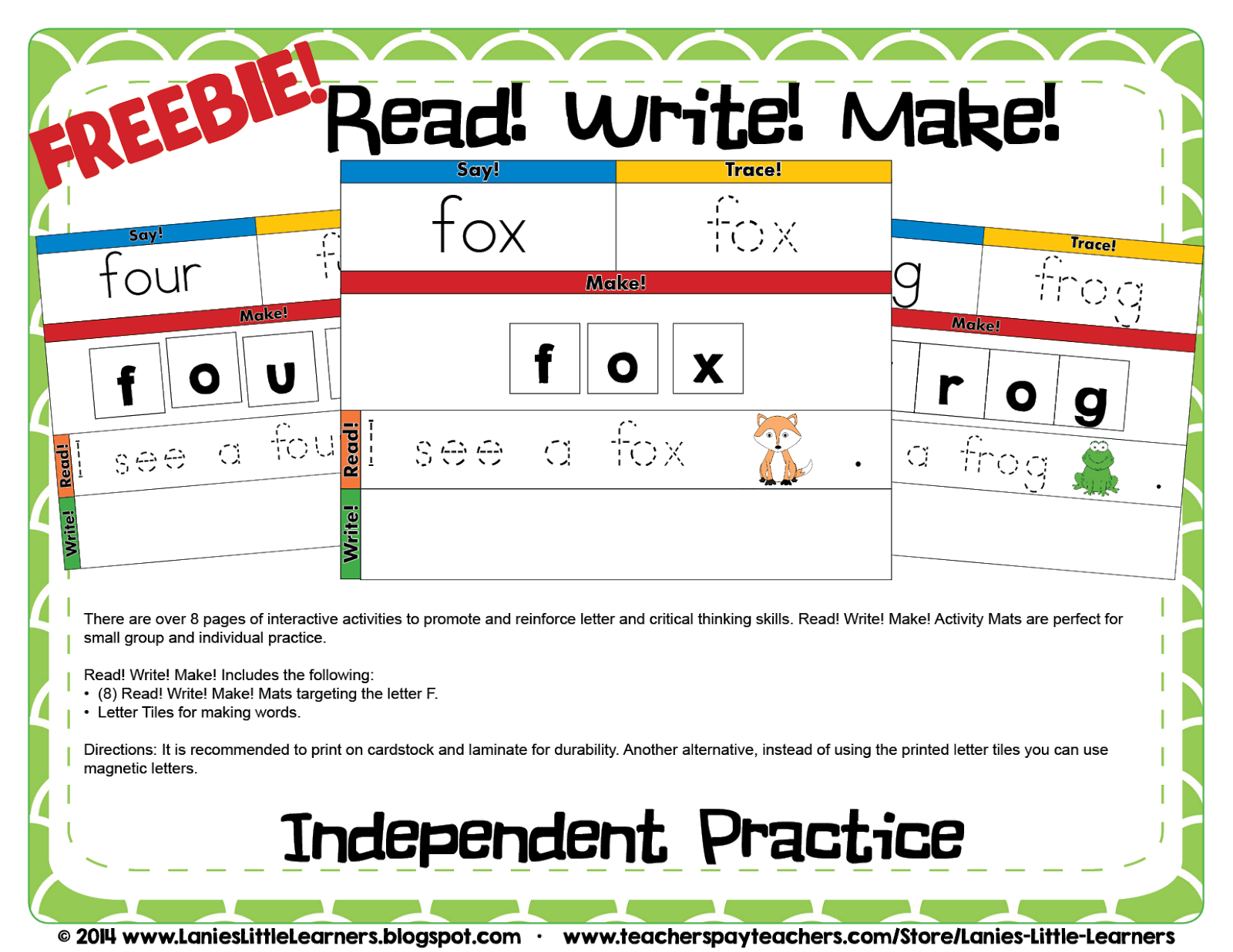 Lanie's Little Learners FREEBIE! Read! Write! Make! Activity Mats