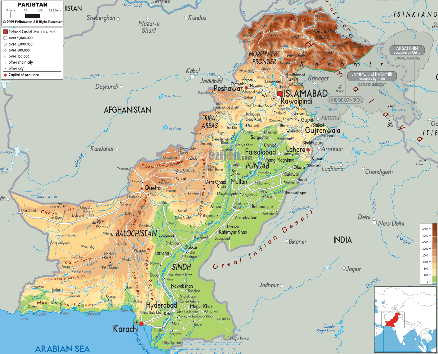 PAKISTAN - GEOGRAPHICAL MAPS OF PAKISTAN
