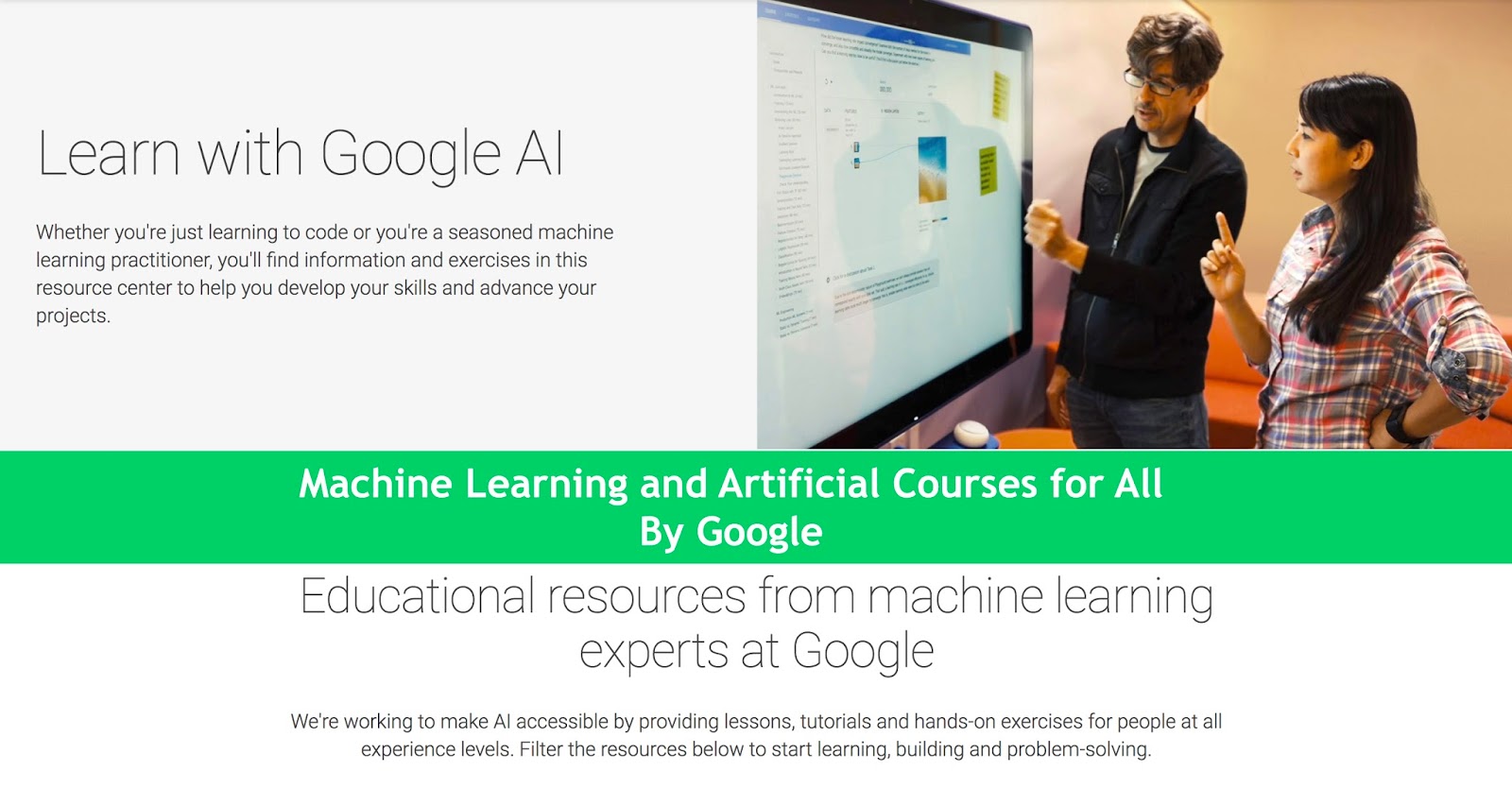 Machine Learning and Artificial Intelligence Courses for Free By Google