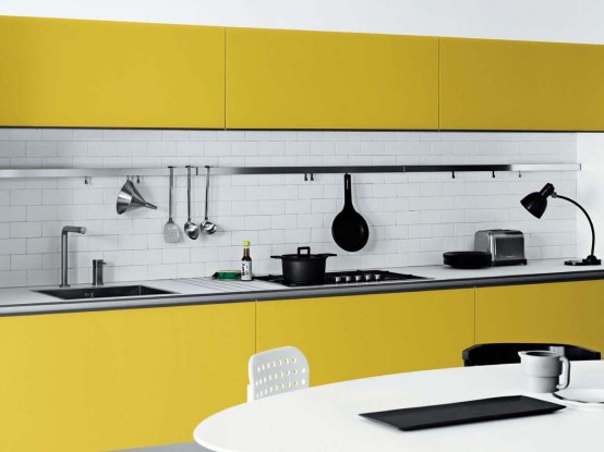 Cool White and Yellow Kitchen Furniture Design