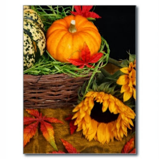 Pumpkins, fall leaves and sunflower cards