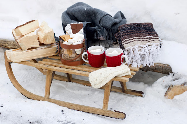 Close up of old sled carrying Smore's and blankets and wood