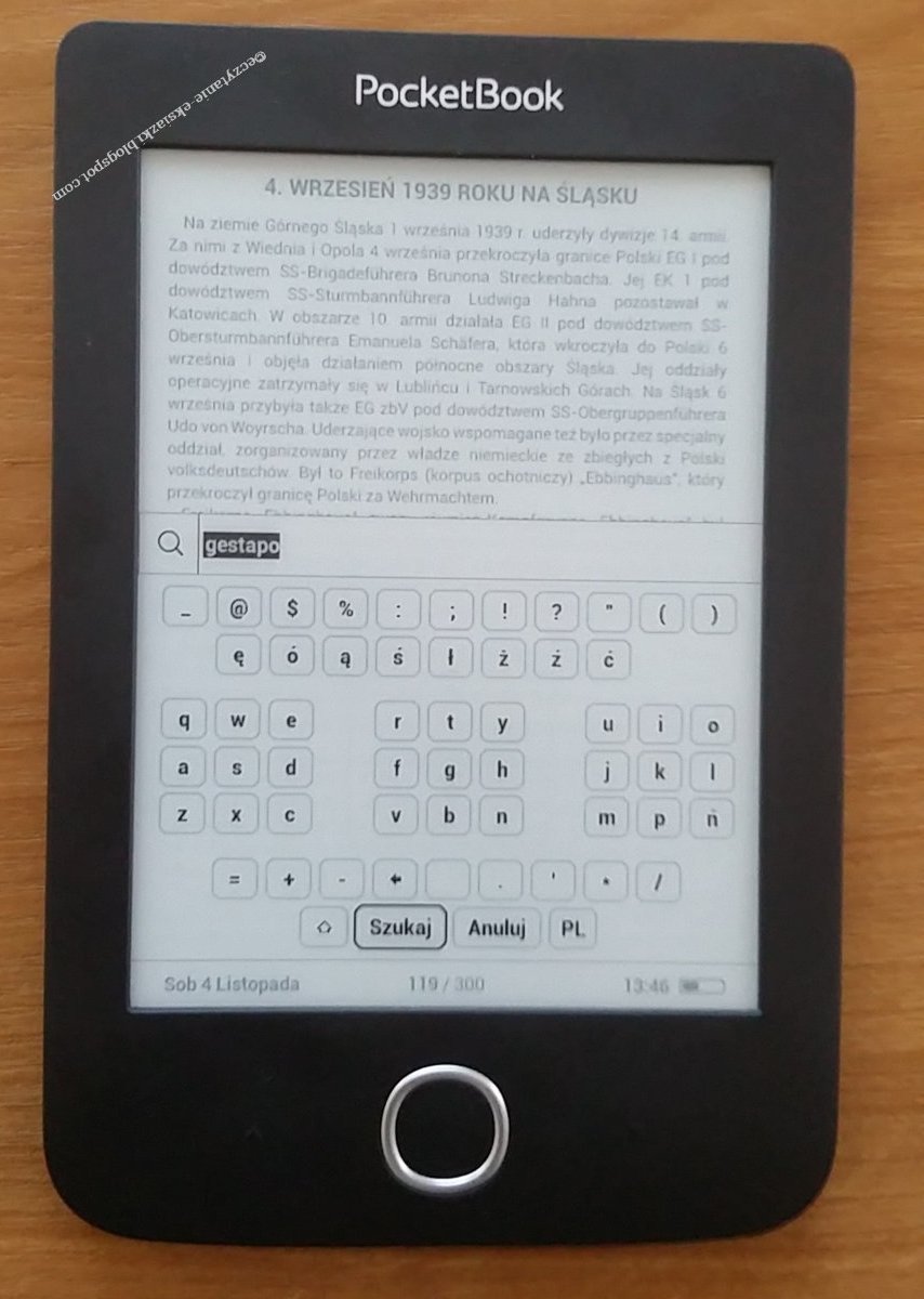 Widok wirtualnej klawiatury w czytniku PocketBook Basic 3