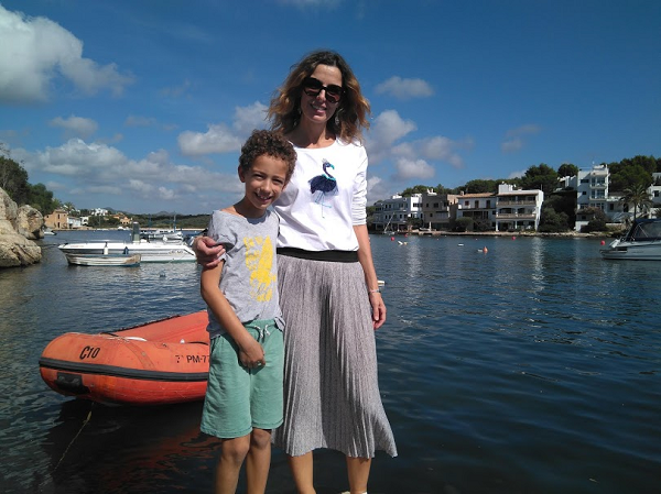 camiseta flamenco azul handmade