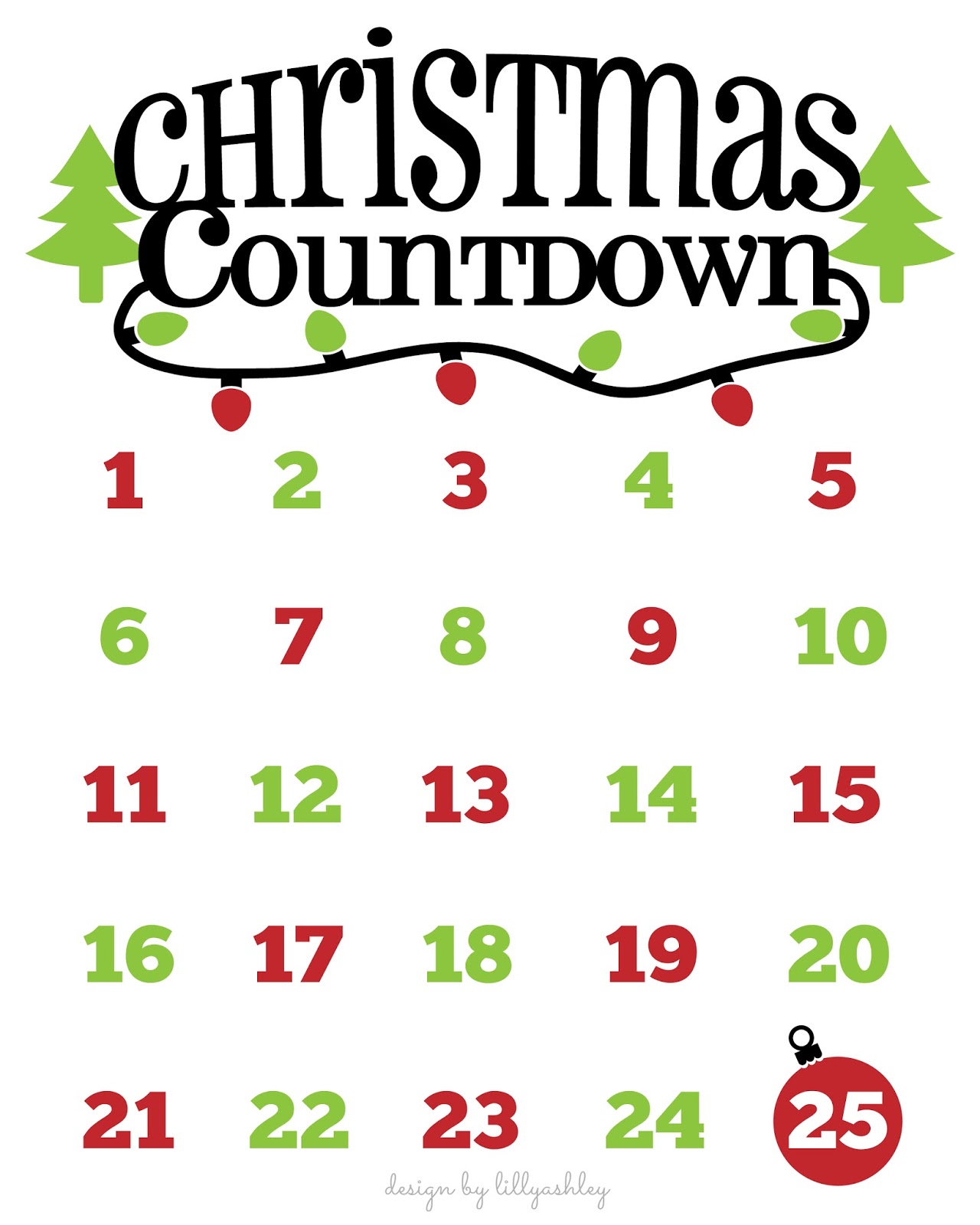 Free Printable Countdown Number Christmas Countdown