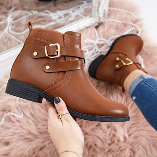 Ghete dama ieftine camel casual de iarna cu barete Ghete dama ieftine camel casual de iarna cu barete