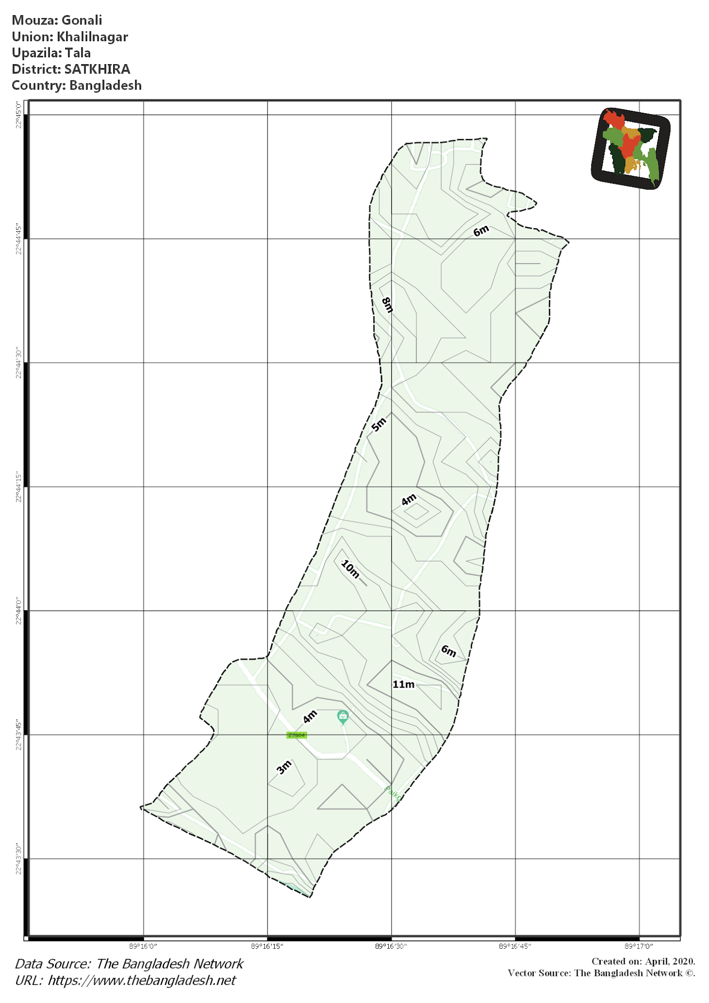 Map of Gonali Mouza of Tala Upazila, SATKHIRA, Bangladesh.
