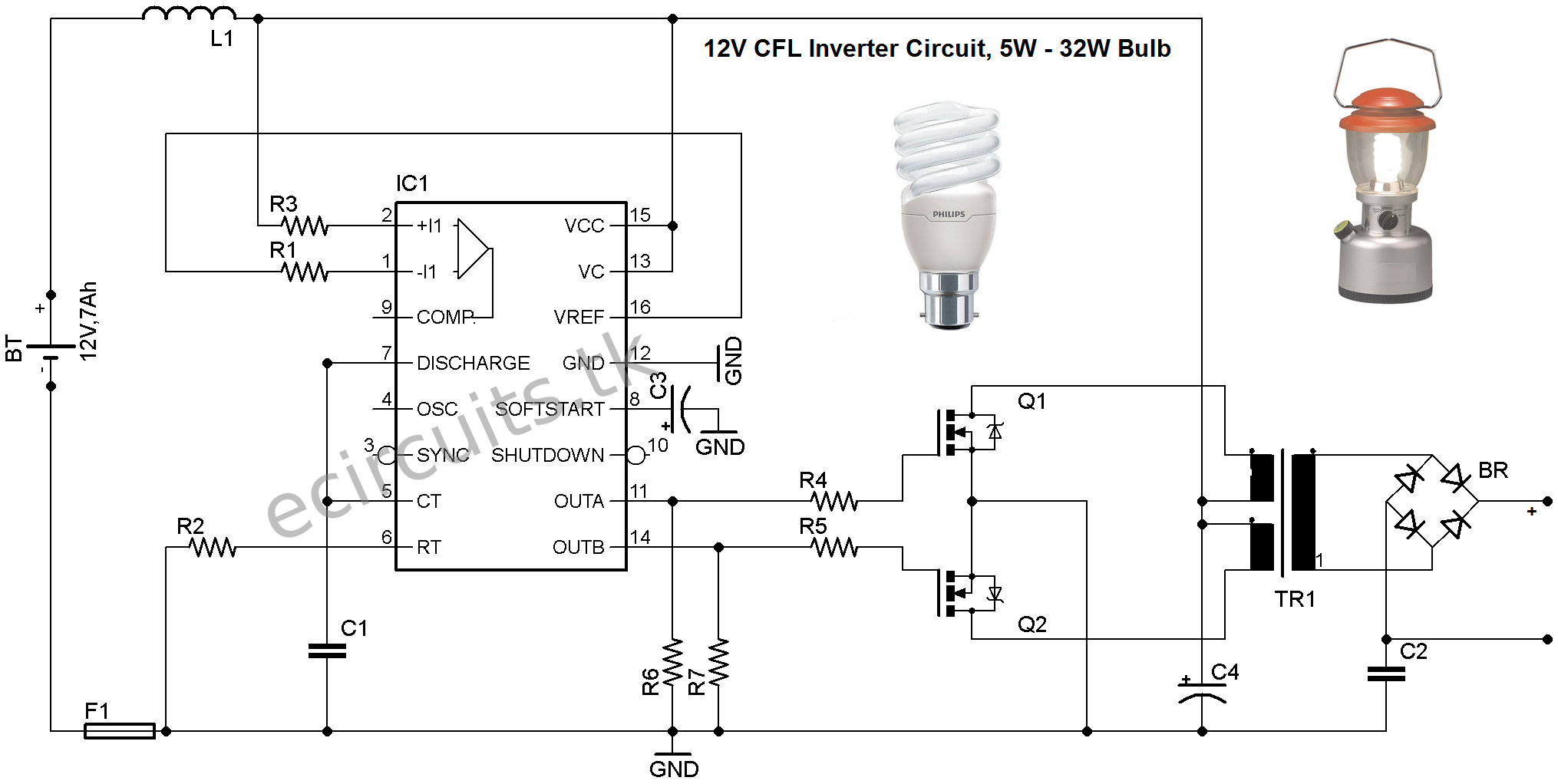 12v CFL Emergency Light Circuit Using 3525