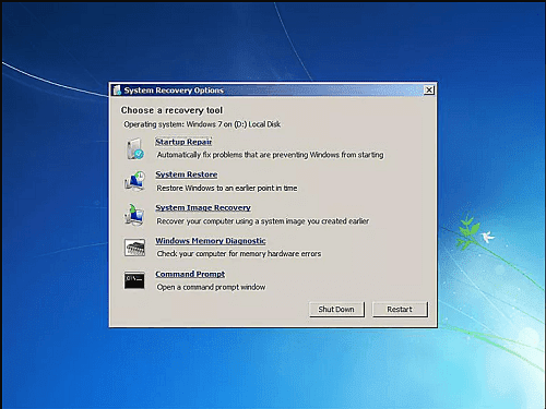 system recovery options windows 7 حل مشكلة