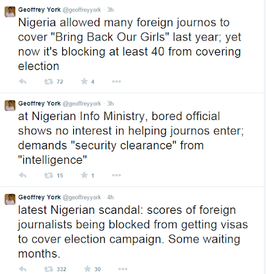 Journalist Geoffrey York laments on Nigeria entry for elections coverage