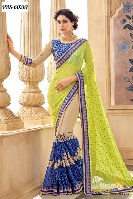 Wedding Season Special Heavy Party Wear Green Georgette Bridal Designer Sarees Online Shopping with Discount Offer Prices at Pavitraa.in