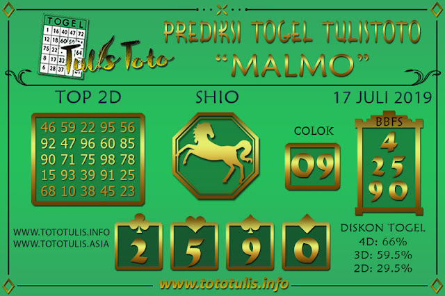 Prediksi Togel MALMO TULISTOTO 17 JULI 2019