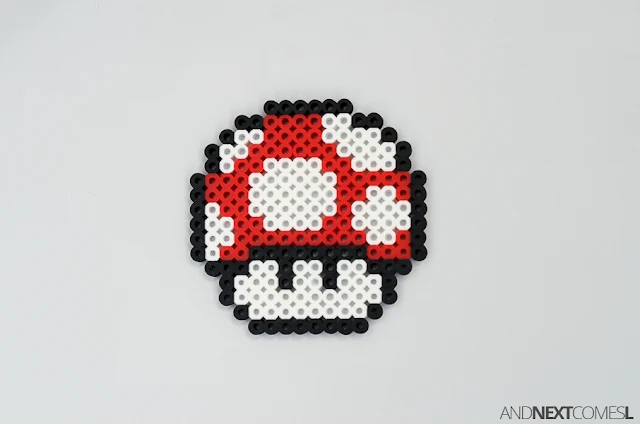 Super Mario World mushroom perler bead craft from And Next Comes L