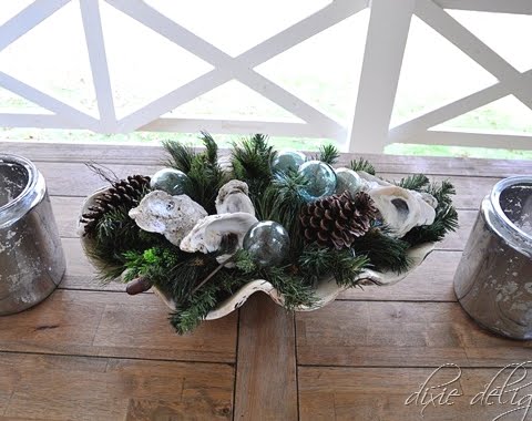 Christmas clam bowl with glass floats