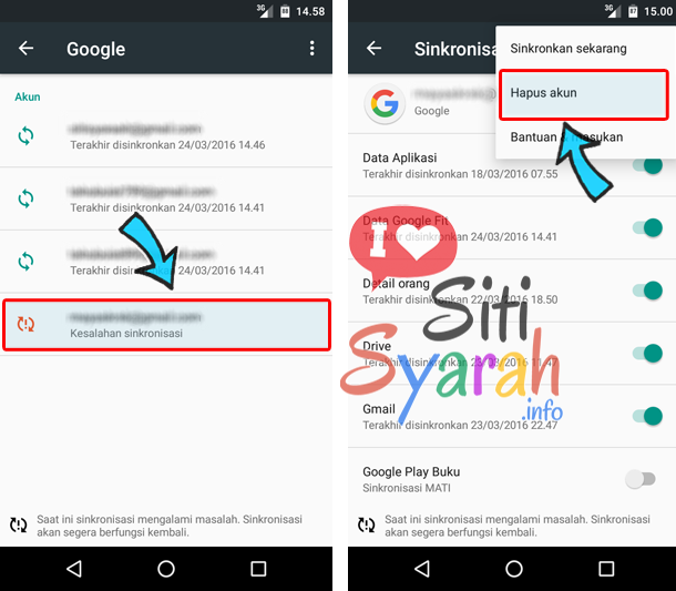 menghapus akun email android