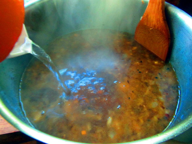 Elephant soup by Laka kuharica: add beef broth and simmer,