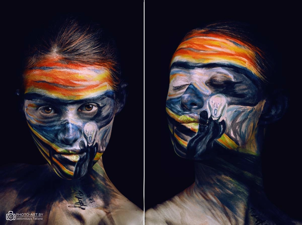 02-Edvard Munch-The-Scream-Tatiana-Jablonskaya-Oksana-Vinogradova-Body-Painting-and-Famous-Art-come-Together-www-designstack-co