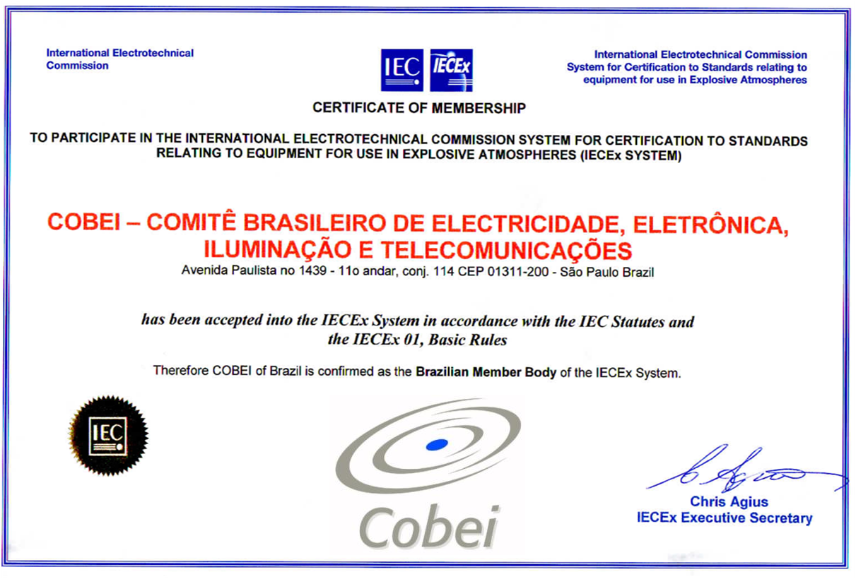 IECEx - COBEI - Certificate of Membership - Certificado de Afiliação.