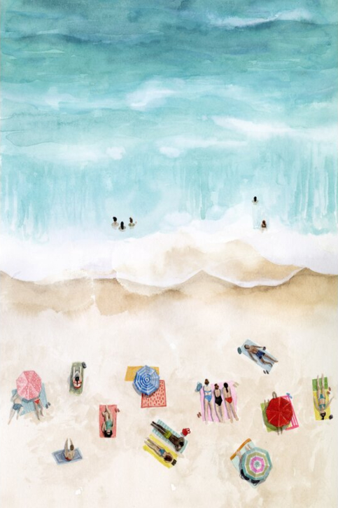 Beach Day People Painting Canvas Art Print