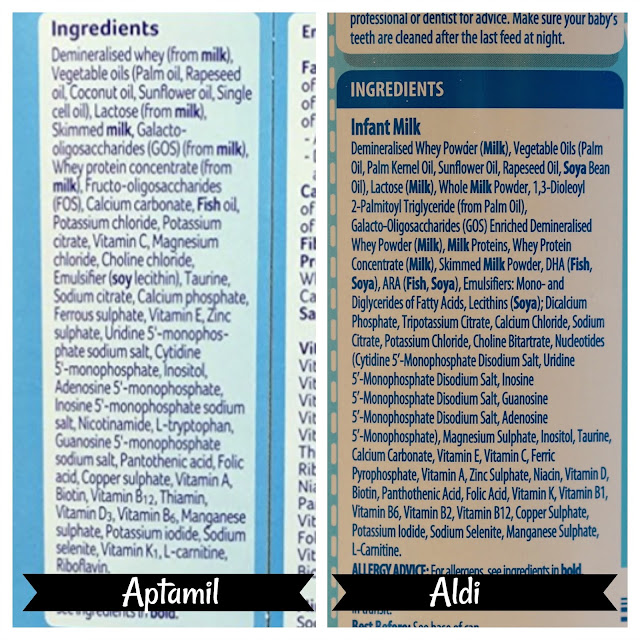 Aldi baby milk vs. Aptamil ingredients