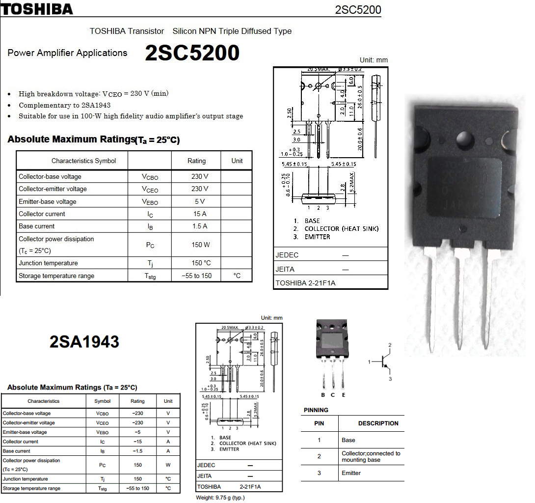 2pair 2SA1943 & 2SC5200 PNP Power Transistor  nP