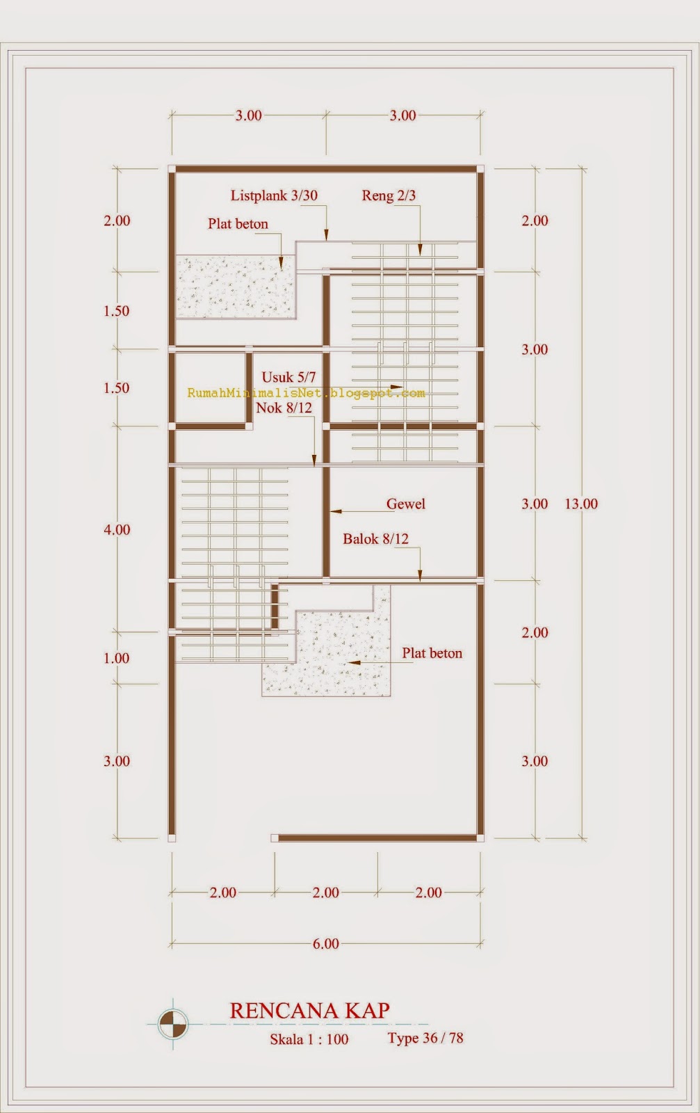 desain rumah minimalis type 36 (rencana kap)