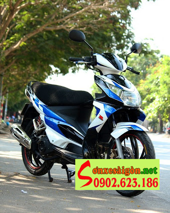 Mẫu sơn xe Suzuki Hayate màu trắng xanh đen cực đẹp