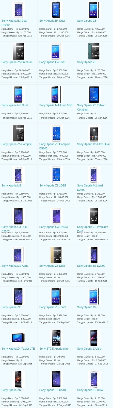 Daftar Harga Hp Terbaru Sony Mei 2016 Daftar Harga Hp Terbaru Sony Mei 2016