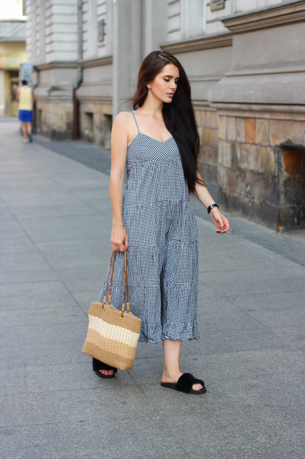 Checked dress & basket bag checked dress, basket bag, torba koszyk, trendy 2017
