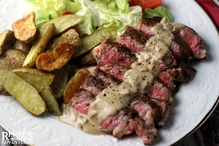 Steak au Poivre with Fingerling Potatoes recipe for Two