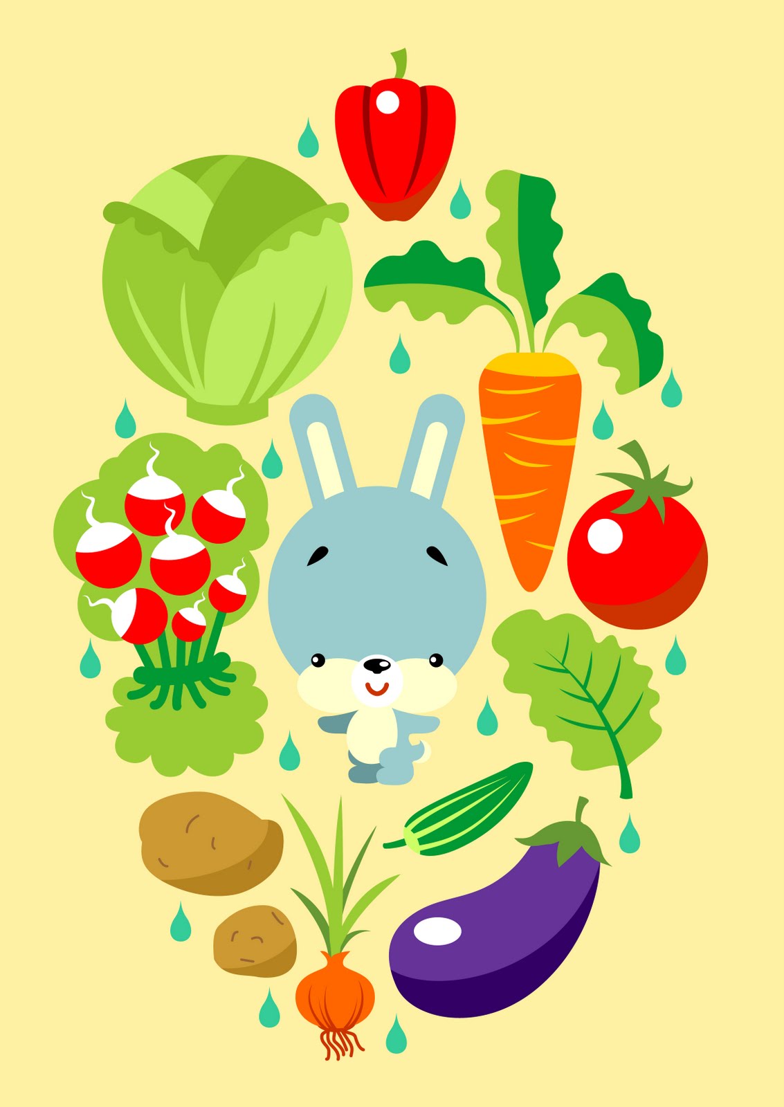 BluebearryArt Vegetables and Rabbit