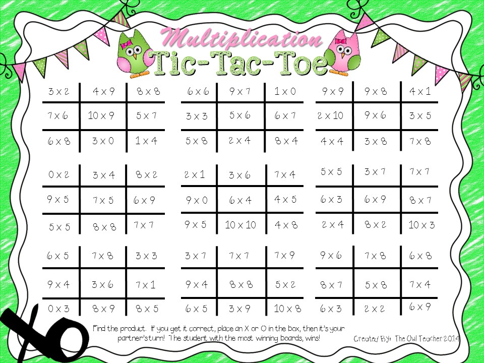 Multiplication Tic Tac Toe Worksheets