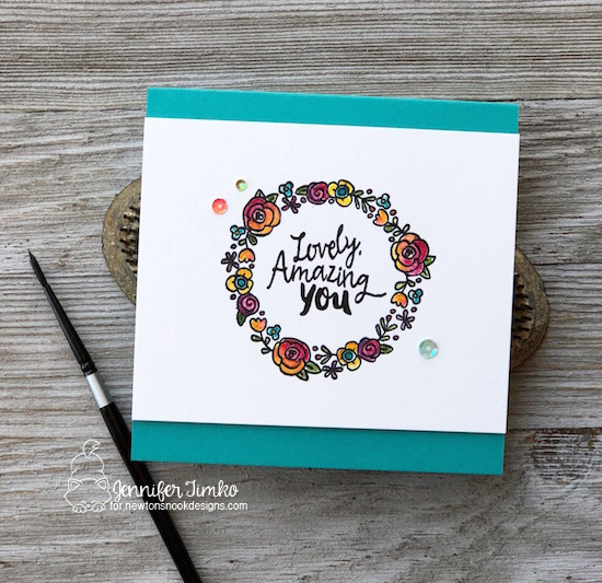 Lovely, Amazing You Wreath card by Jennifer Timko | Happy Little Thoughts Stamp Set by Newton's Nook Designs #newtonsnook #handmade 